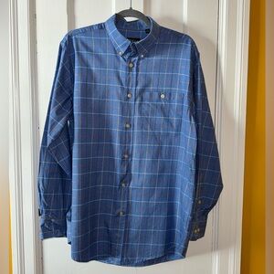 Orvis Blue Plaid Twill Button-Down Shirt Size Medium